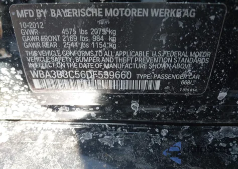 2013 BMW 328I xDrive from USA, damaged, VIN WBA3B3C56DF539660